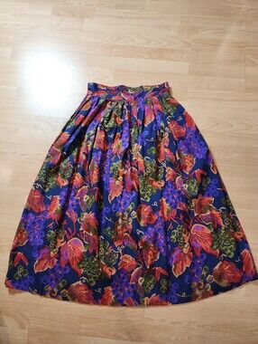 Vintage Rayon Multicolored Midi Maxi Skirt Pockets Size 12 Runs Small 6/8